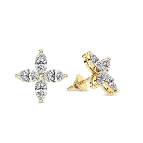 Charmed Clover Flower Fashion Lab Diamond Stud Earrings